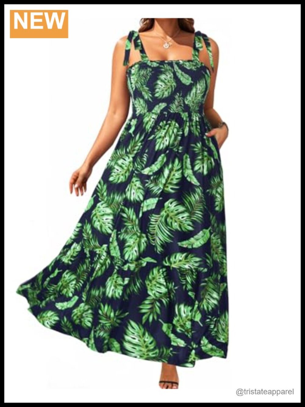 Smocked Boho Maxi Dress Plus Size Sundress Tie Shoulder